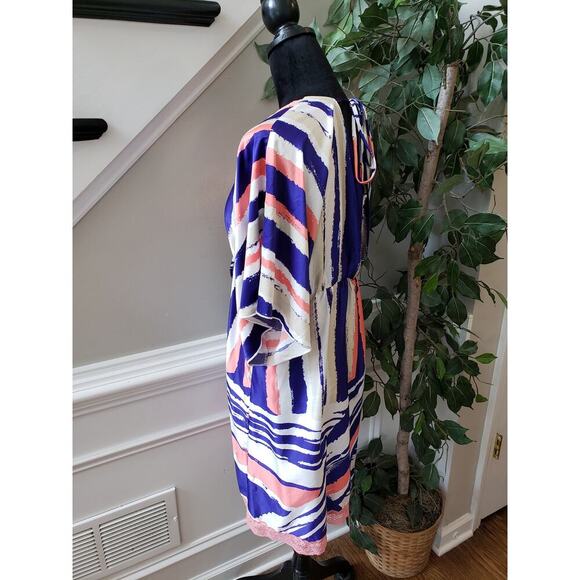 Grass Collection Shift Dress Womens Large Blue White Kimono Sleeve V Neck - Picture 13 of 13